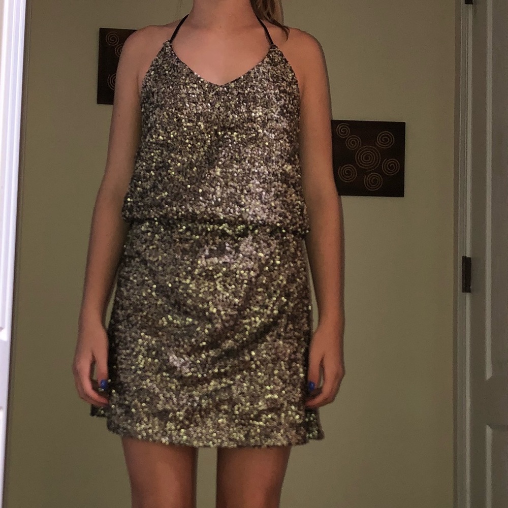 Gold Sequins Open Back Dress